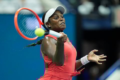 US Open 2024: Sloane Stephens, of the United States, returns a shot to Clara Burel, of France